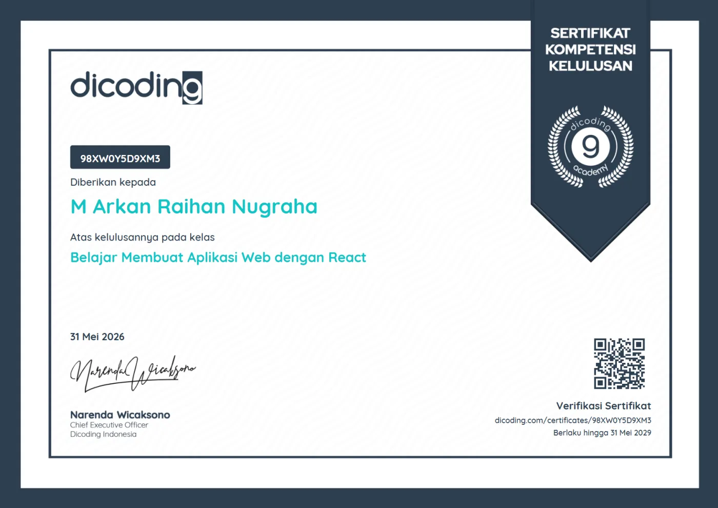 Certificate: Building Web Applications with React