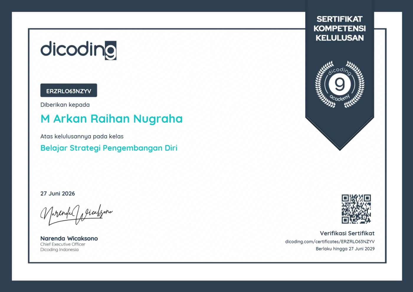 Certificate: Personal Development Strategies