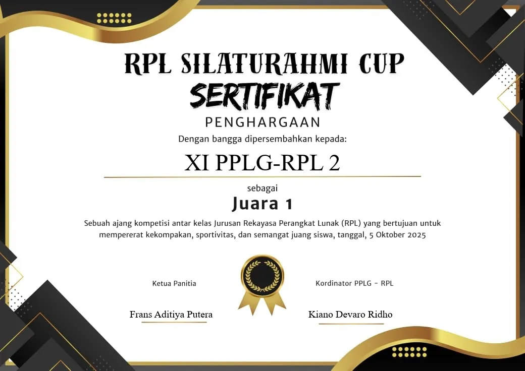 Certificate: First Place, RPL Silaturahmi Cup